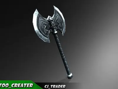 Modern Fantasy Battle Axe Low-Poly 3D Model Low-poly 3D model