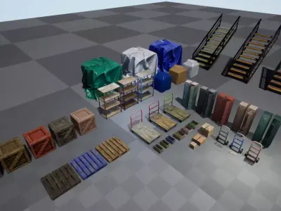 Warehouse Stuff and UE4 Low-poly 3D model