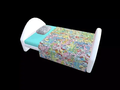 Cute Stylized Single Bed Cartoon Kids Furniture 3D model