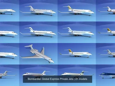 21 Bombardier Global Express Private Jets 3D Model Collection
