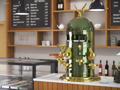 Vintage Espresso Machine With Empty Cups Green 3D model