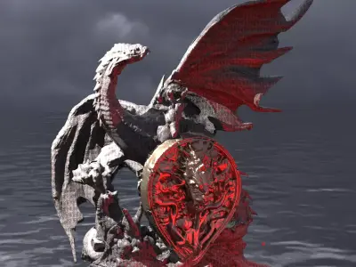 Dark Wyvern Arthurian Dragon Statue Crest  3D model