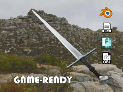 Lowpoly medieval longsword - PBR Low-poly 3D model