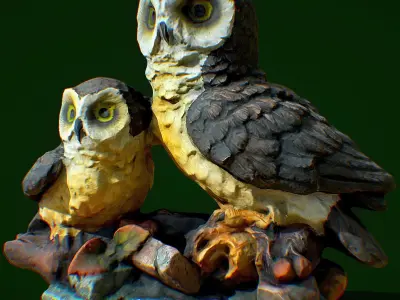 3D scan of owls figurines - photogrammetry Low-poly 3D model