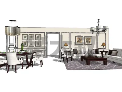 Modern style furniture lamp combination 3D model