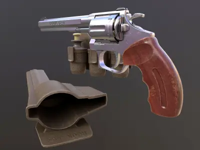 Rook Classic Revolver Stainless with Bandolier and Speedloader Low-poly 3D model