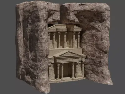 petra castle the royal tombs - realistic low poly Low-poly 3D model