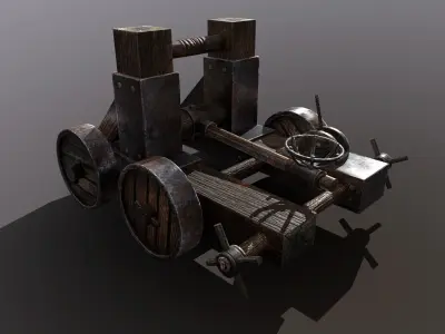 catapult medieval wheeled cart Free low-poly 3D model