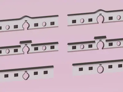 Chinese Garden Gate and Wall Low-poly 3D model