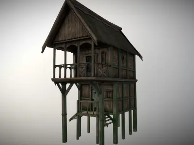 Medieval lake village - House 12 Low-poly 3D model