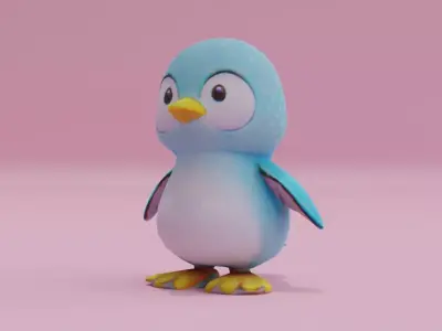 Penguin Light Blue Cute Low High Poly Low-poly 3D model