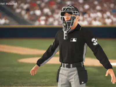 Baseball Umpire with Protective Mask A-Pose 3D model