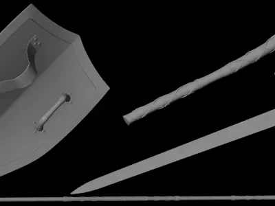 Viking Weapons Sword-Spear-Shield And Axe 3D model