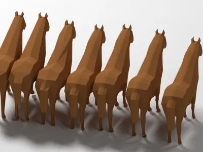 Low poly horses group of in line Low-poly 3D model