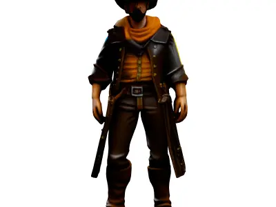 Stylized Western Cowboy Game Character Low-poly 3D model