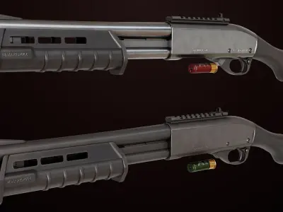Shotgun Small 01 Black and Silver Single Mat PBR Low-poly 3D model