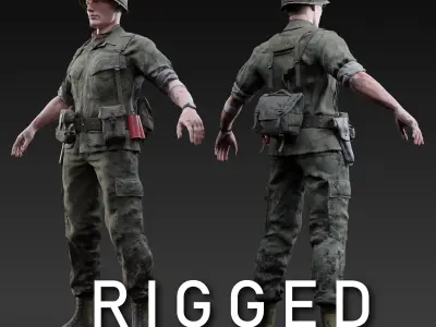 Vietnam War American Soldier Rigged Low-poly 3D model