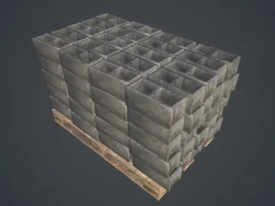 Pallet With Concrete Blocks PBR Game Ready Low-poly 3D model