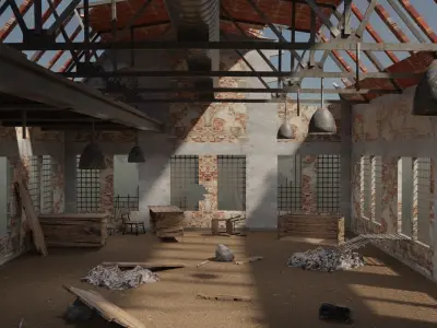 Abandoned Old hangar Low-poly 3D model