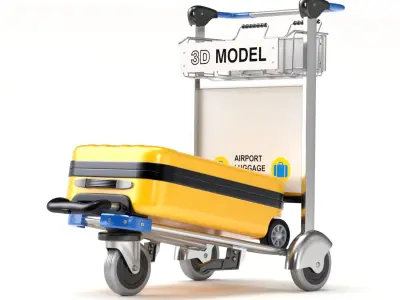 Airport Luggage Trolley with Suitcase 3D model