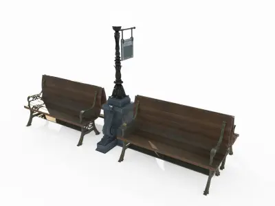 Classical bench streetlights 3D model