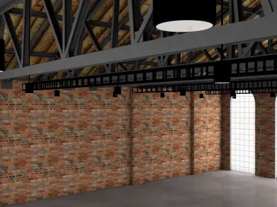 Warehouse 1 room with brick walls and windows 3D model