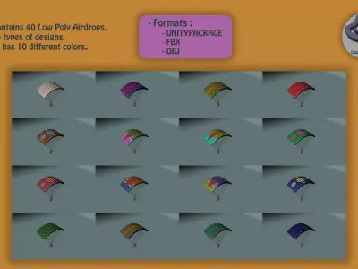 Airdrops parachute flying in sky 3D model