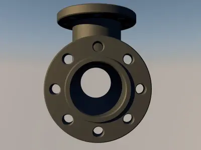 Pipe fitting tee with flange Low-poly 3D model
