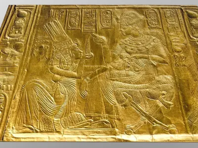 Gold relief of Tutankhamun-Ancient Egypt Low-poly 3D model