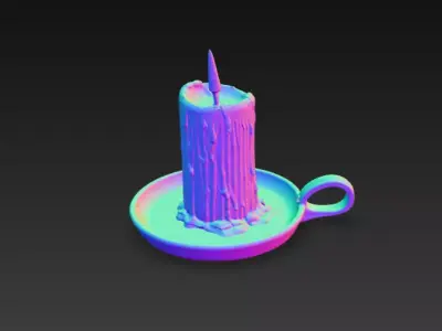 Medieval Wax Candle with Holder - Rustic Tavern Prop - PBR Free low-poly 3D model