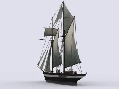 Schooner sailing ship Low-poly 3D model