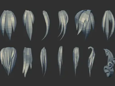 45 Female cartoon character hair strand and parts Zbrush IMM 3D model