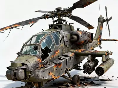 Destroyed Attack Helicopter Wreckage 3D Model Low-poly 3D model