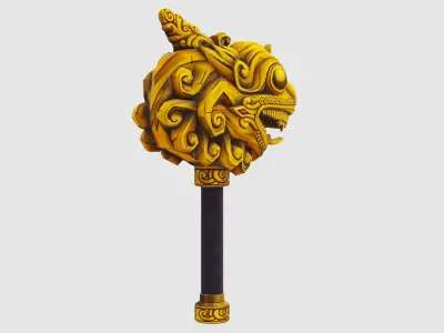 Sledgehammer Golden Dragon Head Hammer Lowpoly Gavel Low-poly 3D model