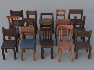 Wooden chair collection 3D model