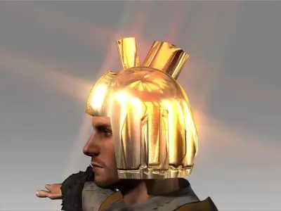 Low poly golden geometrical helmet Low-poly 3D model