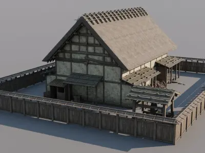 Japanese Modular Folk Houses Low-poly 3D model