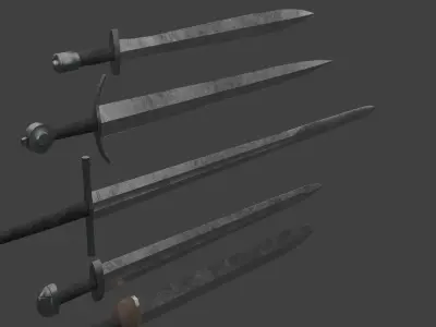 Set of Five One-Handed Swords Low-poly 3D model