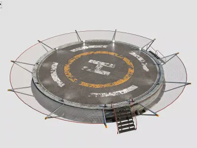 Helipad circular platform with stairs Low-poly 3D model