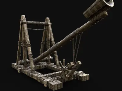 CATAPULT MEDIEVAL SIEGE ENGINE WAR MACHINE BATTLE WEAPON Low-poly 3D model