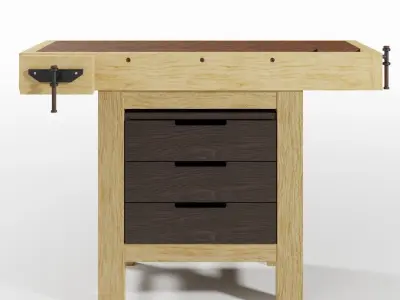 Workbench wooden with drawers Free 3D model