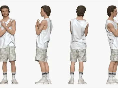 001269 junior boy in tank top palm shirts cool pose 3D model