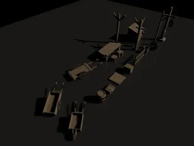 Medieval environment peripherals pack Low-poly 3D model