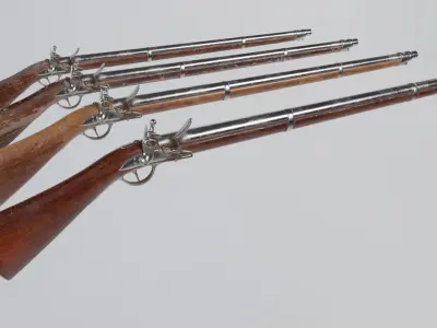 low Poly Game Ready PRB Flint Lock Rifle Low-poly 3D model