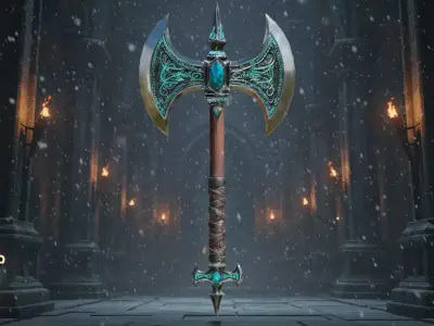 Dark Emerald Guardian Axe - Fantasy Weapon PM-18 Low-poly 3D model