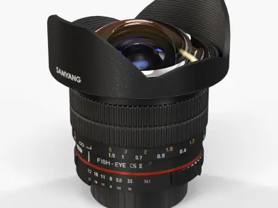 Samyang 8mm  f 3-5 AS IF UMC Fish-eye CS II AE Nikon F Lens Low-poly 3D model