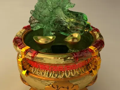 Chinese Gold Ingot Pot 3D model