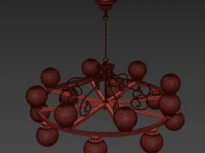 Chandelier brass with glass balls Free low-poly 3D model