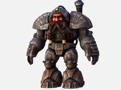 Mailed Armored Metal Gnome Robot Game Character Low-poly 3D model
