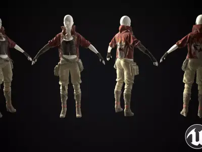 Female set 3 character Low-poly 3D model